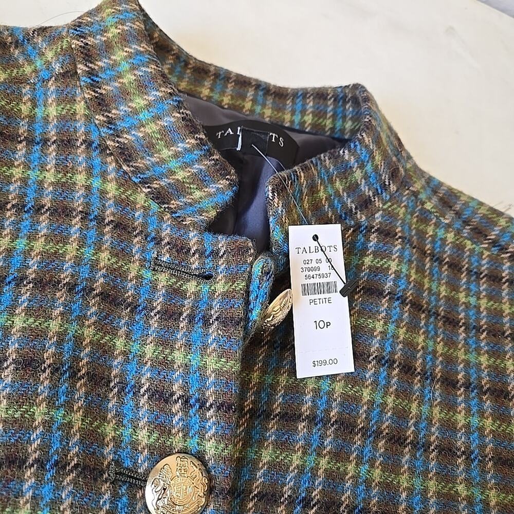 Talbots 10P Petite Plaid Wool Blend Blazer Jacket NWT Gold Button Office Capsule - Picture 4 of 8